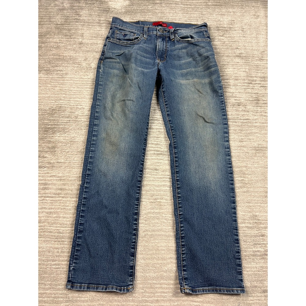 Guess Jeans Mens 31 Blue Lincoln Slim Straight Medium Wash Stretch JMCR0736455